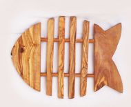 olive wood shaped fish saucepan coaster