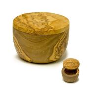Olive Wood Salt Keeper with magnetic pivoting lid