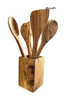 Olive wood utensils set with holder